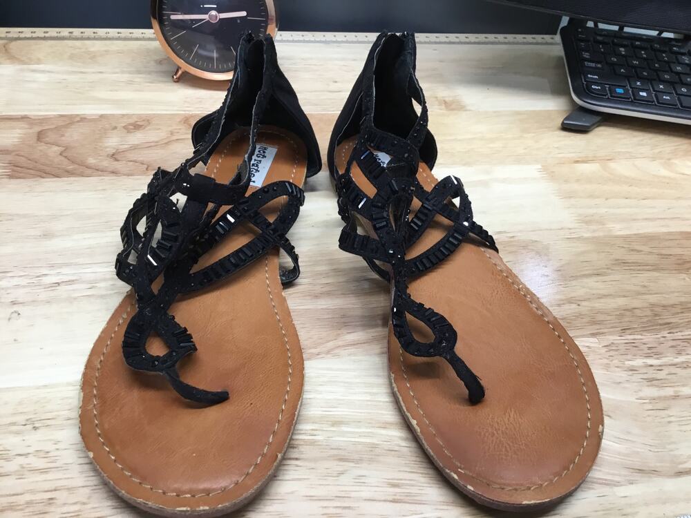 Not Rated Women's 9 Black Slip-On Zipper Thong Beaded Classic Dress Sandals